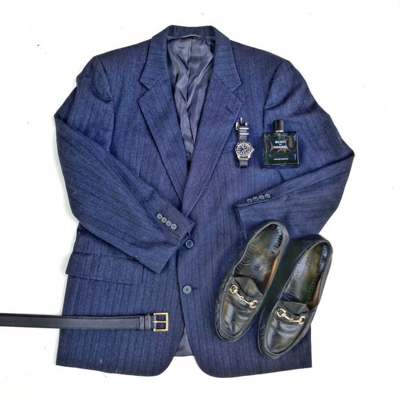 Dior Vintage Navy Pinstriped Wool Dinner Jacket Blazer Classic Tailoring Staple - Picture 6 of 16